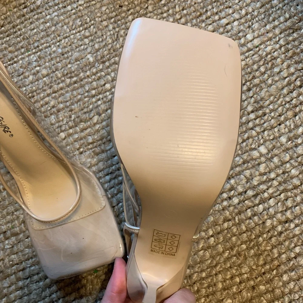 Public Desire Nude Square-Toe Slingback Heels